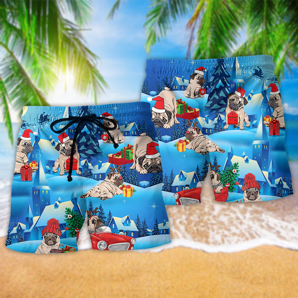 Merry Christmas Pug Dog Art – Beach Short