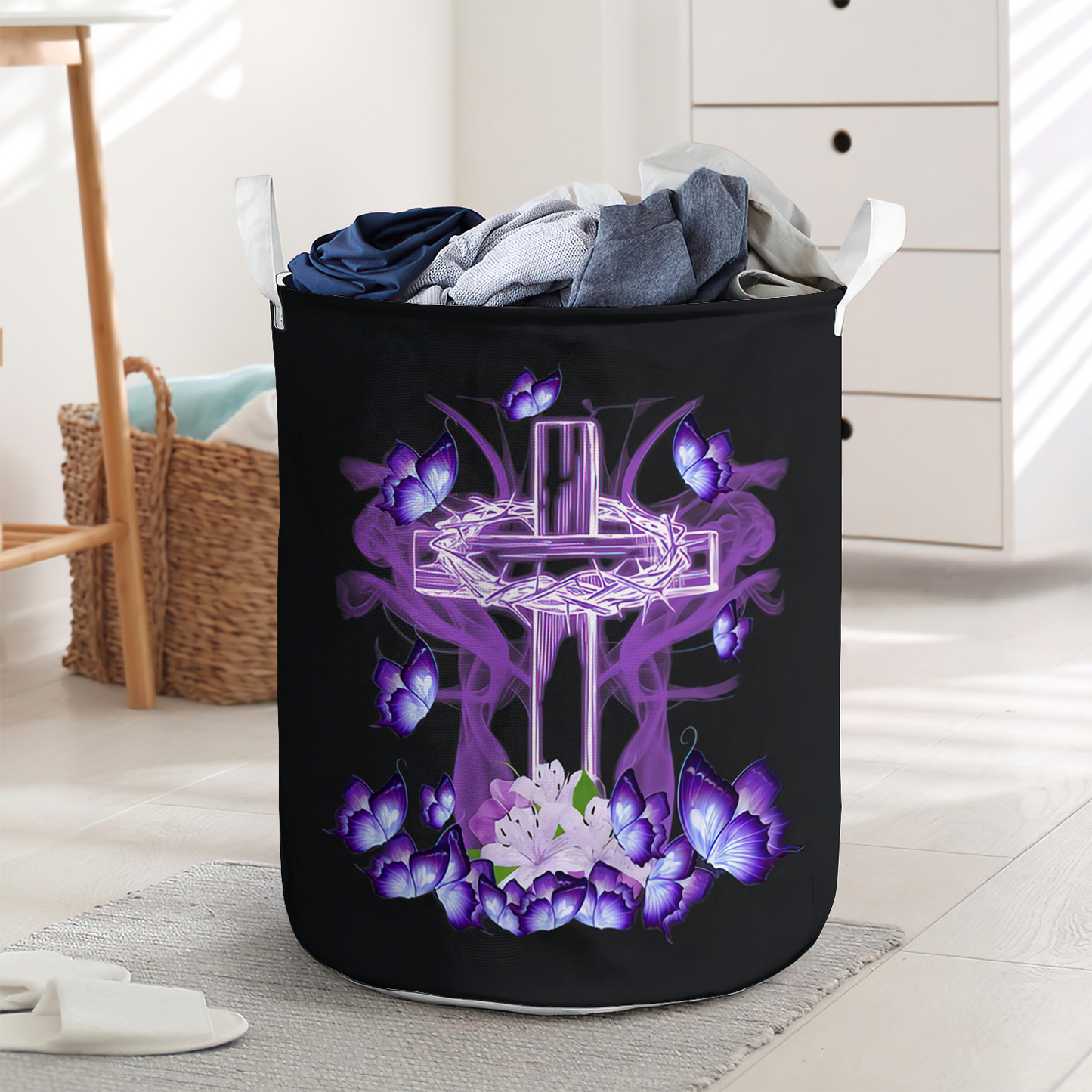 Beautiful purple cross butterfly - Laundry basket - LAUB09NGC260222-Owls Matrix