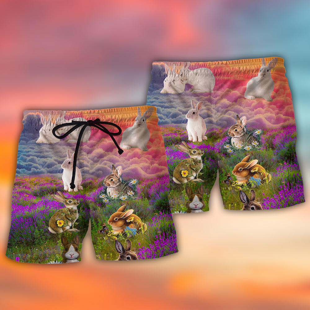 Rabbit Beautiful Floral Grass Field – Beach Short