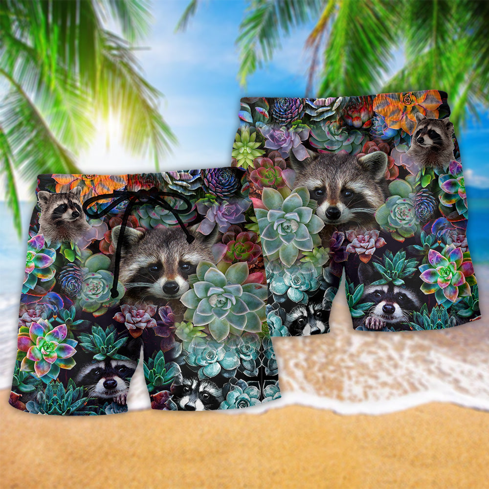 Raccoon Succulent Art – Beach Short