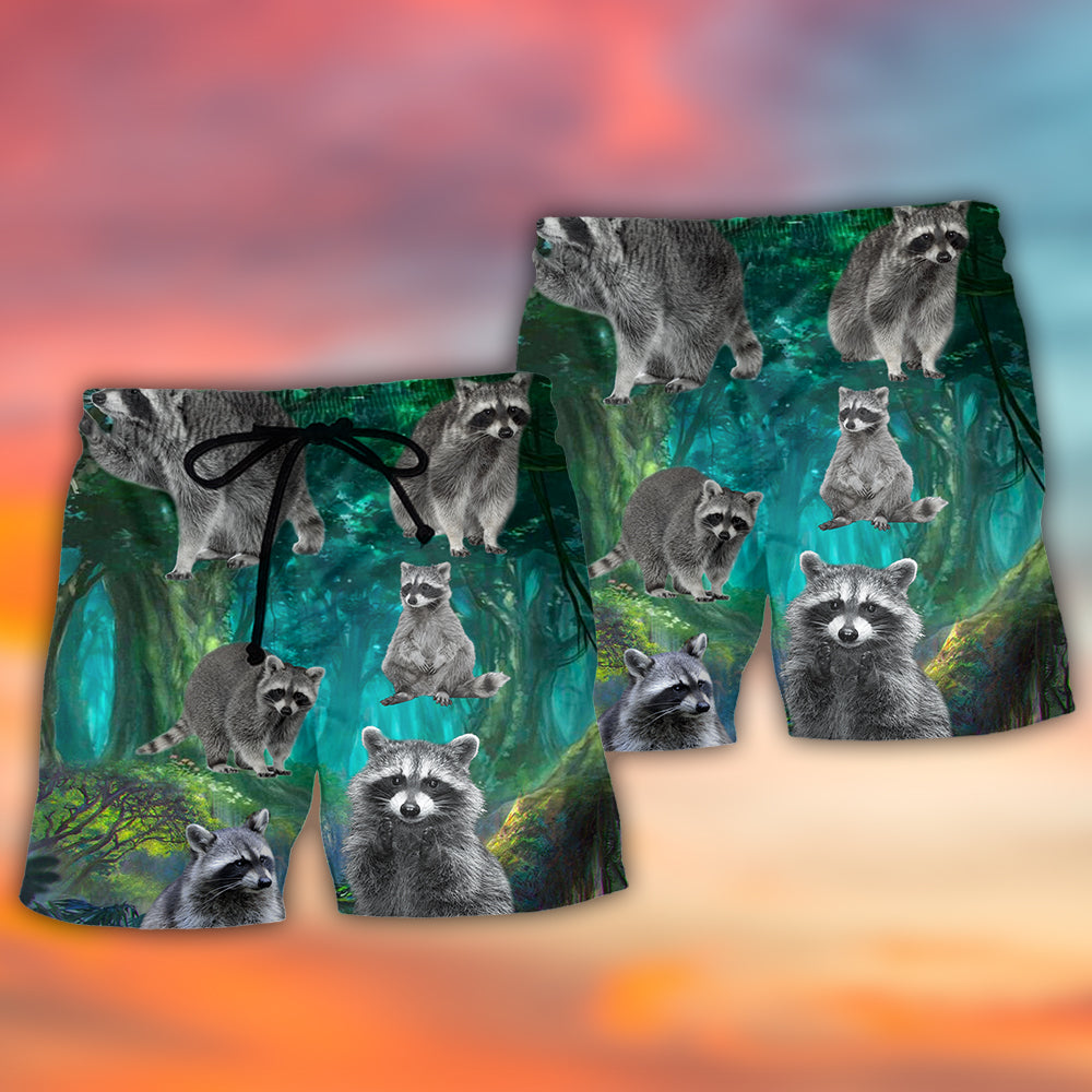 Raccoon Green Nature Style Art – Beach Short