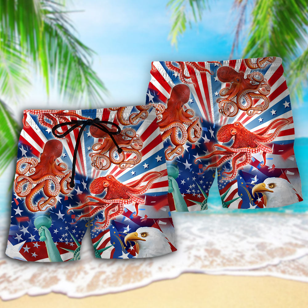 Patriotic Octopus USA Independence Day – Beach Short