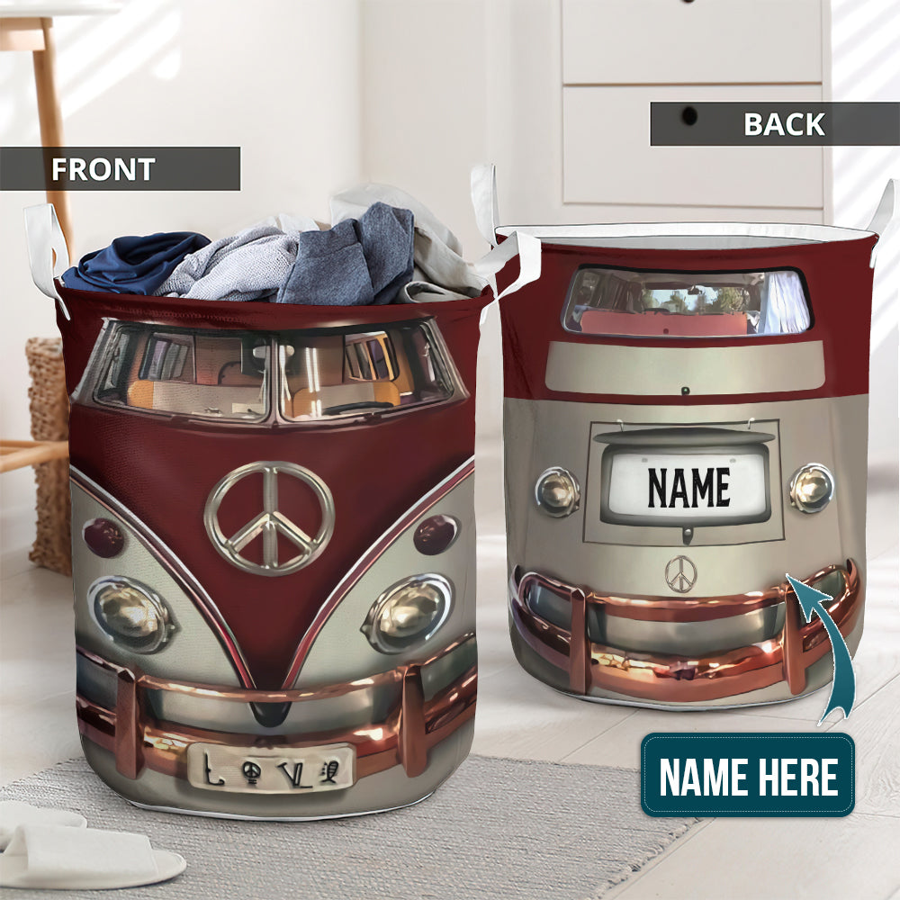 Red retro hippie van personalized - Laundry basket - LAUB01LIN220222 - Owls Matrix LTD