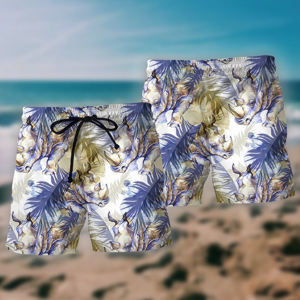 Rhino Tropical Leaf Art – Beach Short