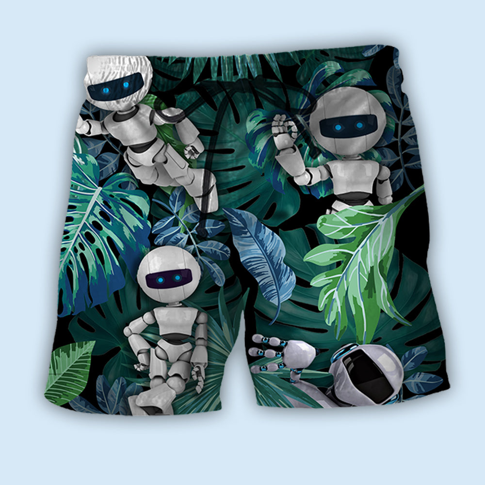 Robot Tropical Leaf Fusion Art - Beach Short