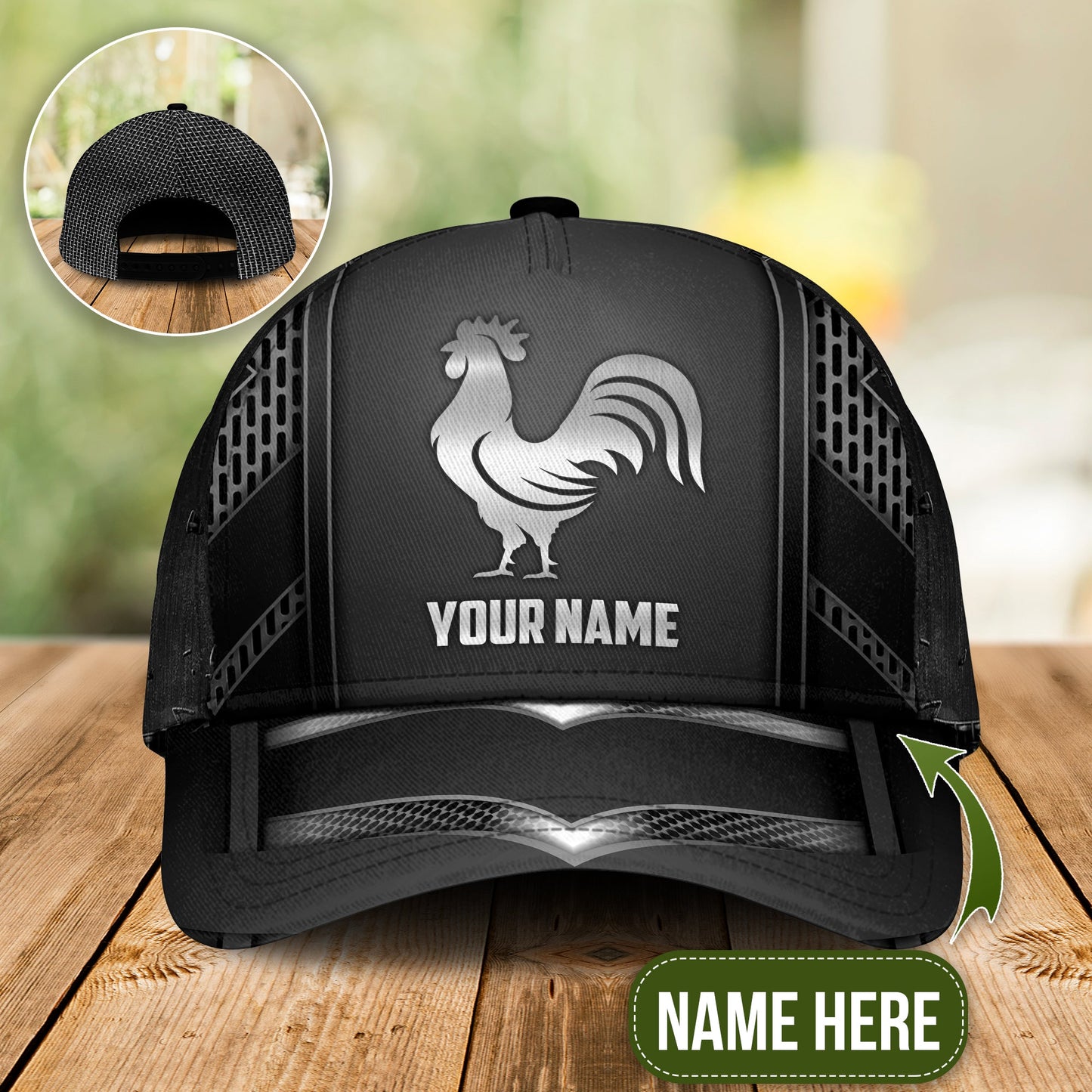 Rooster Black And White Style Personalized – Classic Cap