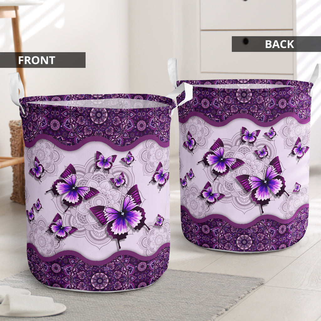 Butterfly purple mandala - Laundry basket-Owls Matrix