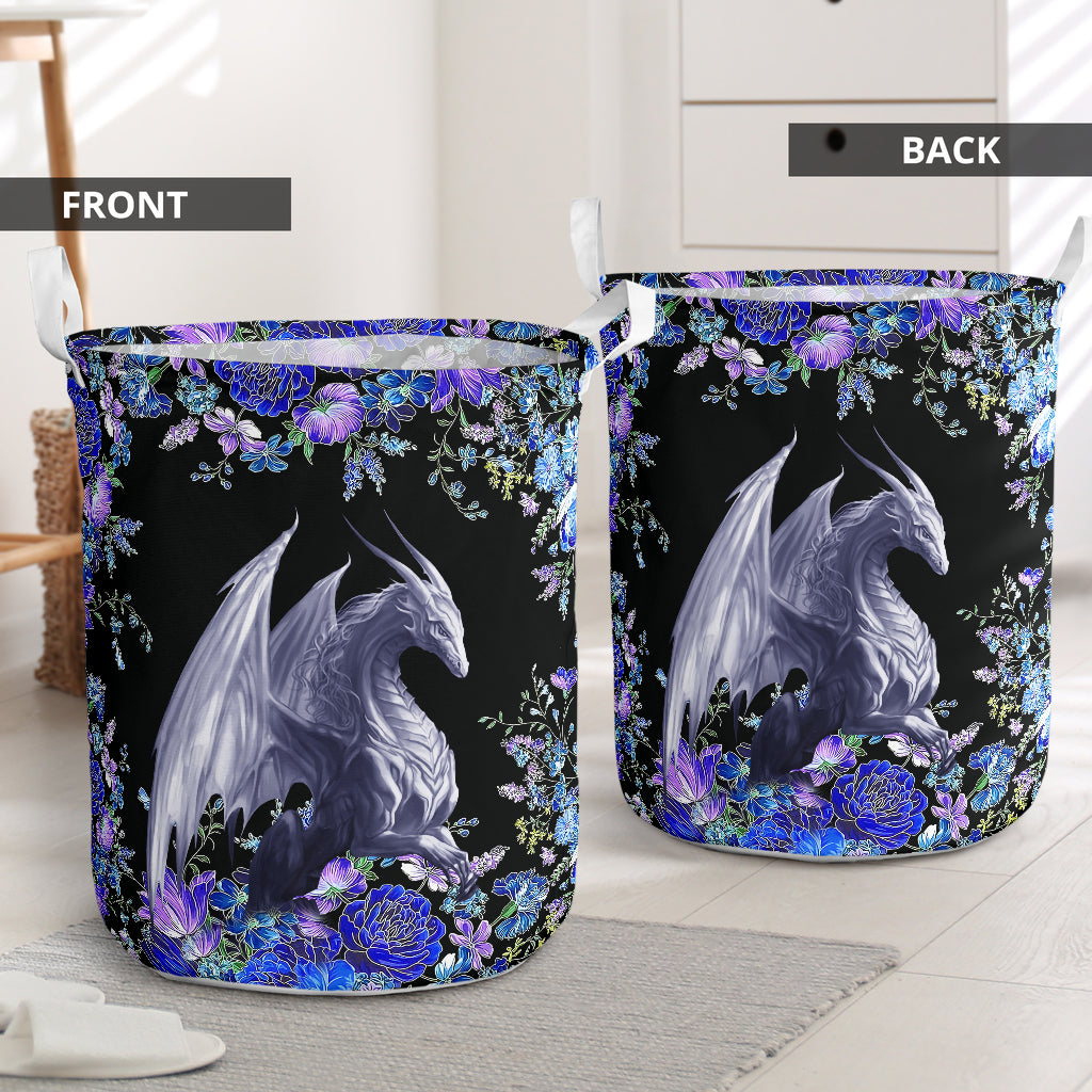 Dragon blue floral - Laundry basket-Owls Matrix