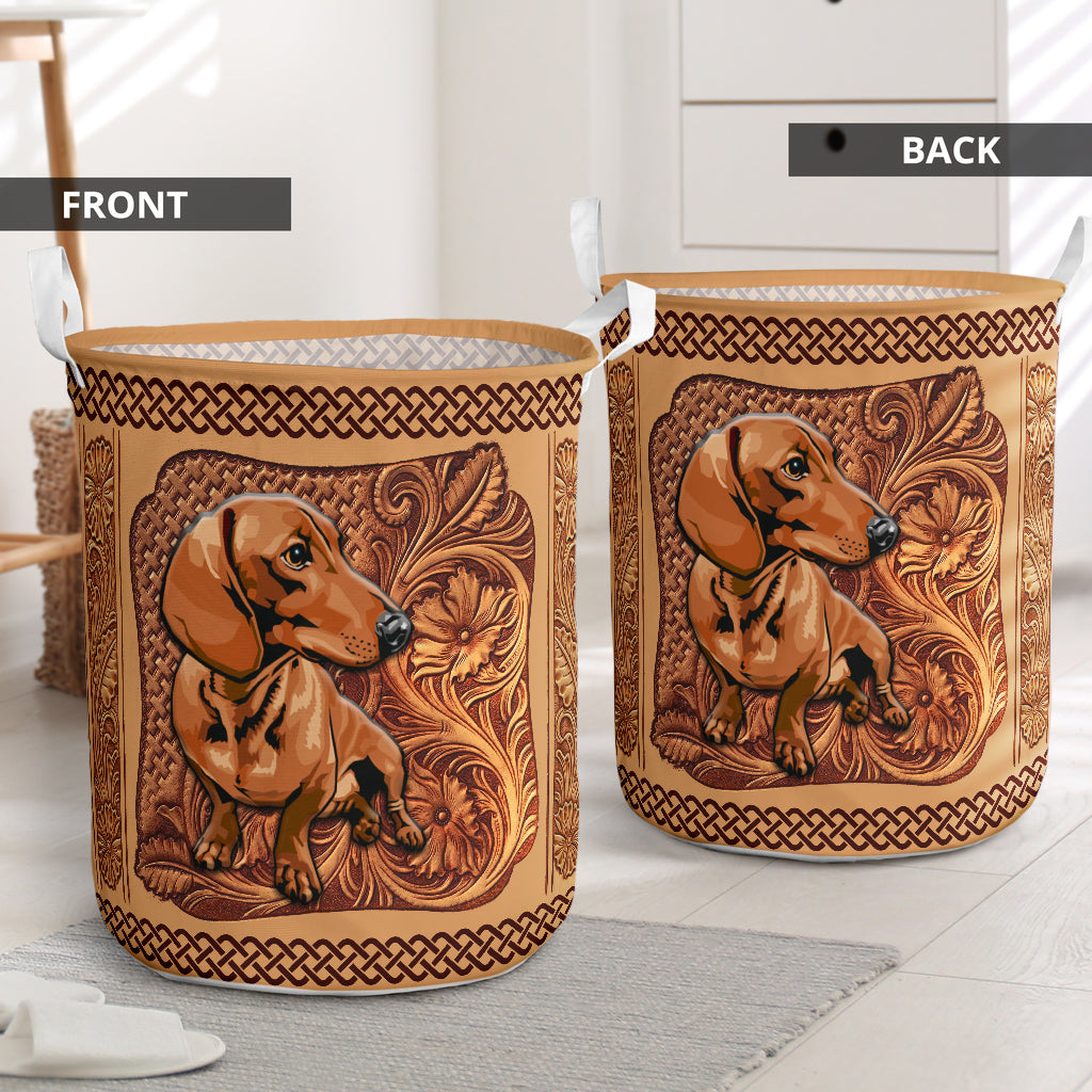 The dachshund brown wood 01 - Laundry basket-Owls Matrix