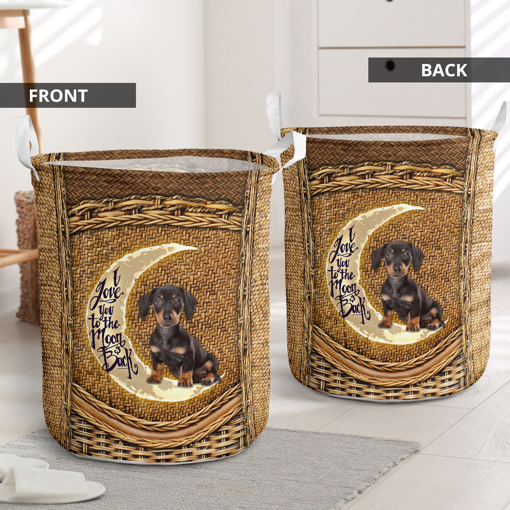 Cute black dachshund moon - Laundry basket-Owls Matrix
