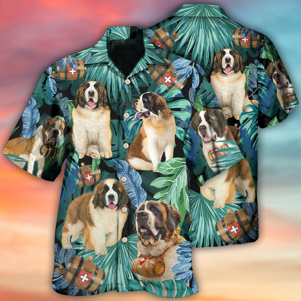 Saint Bernard Tropical Leaf Style – Hawaiian Shirt
