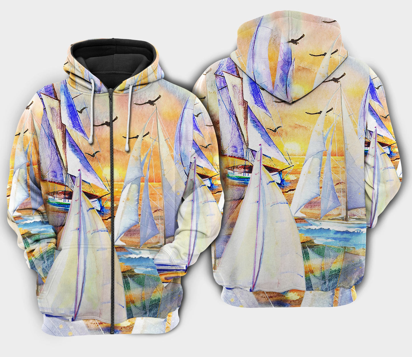 Sail Beach Sunset Art – 3D Hoodie