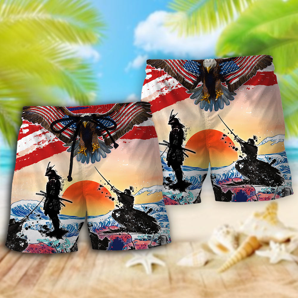 Samurai Eagle US Flag Independence Day – Beach Short