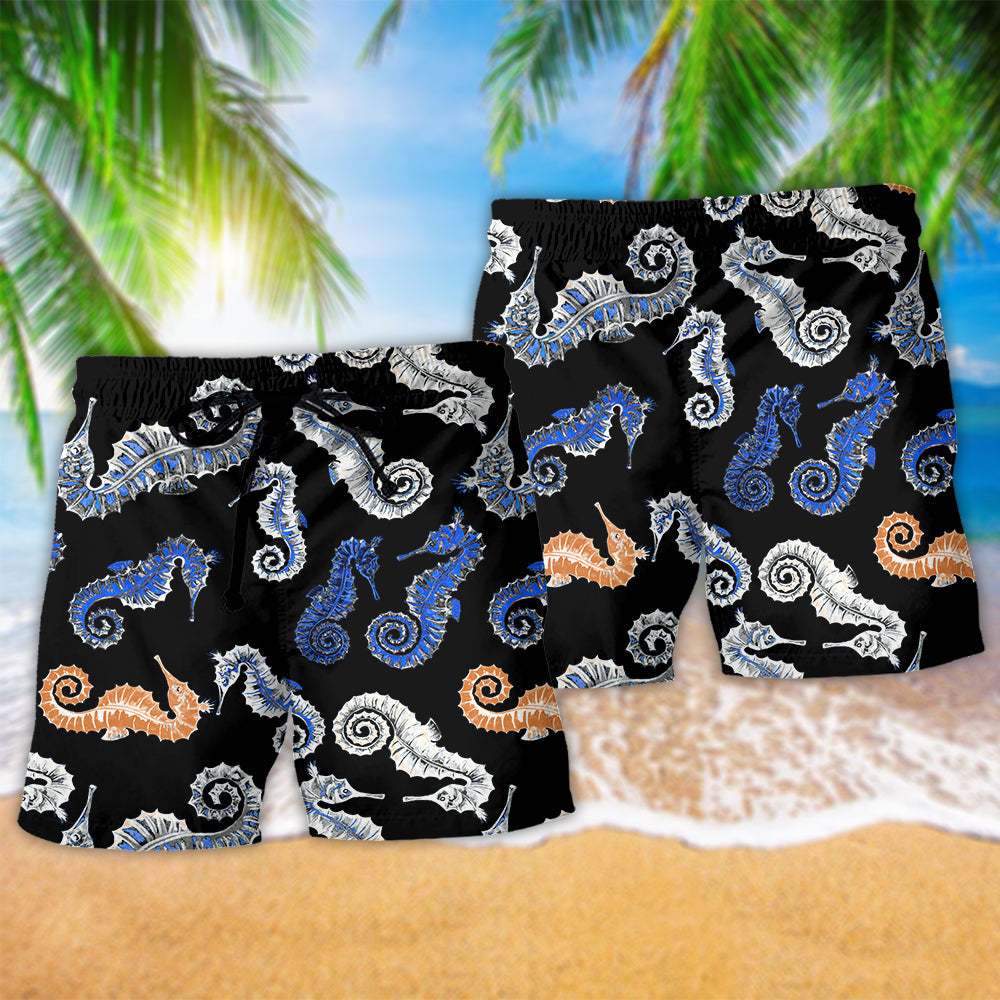 Seahorse Blue Orange Black Art – Beach Short