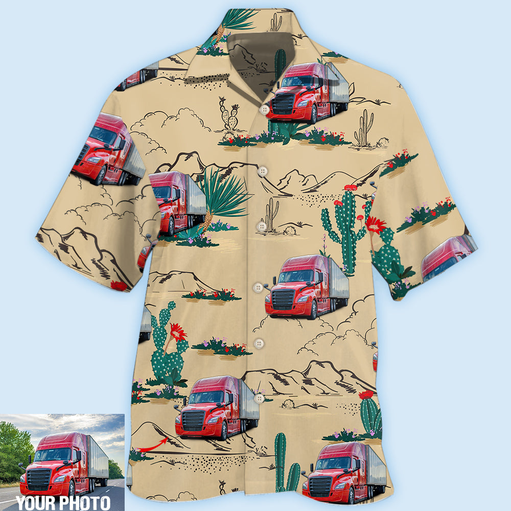 Semi Trailer Truck Desert Photo Style – Hawaiian Shirt