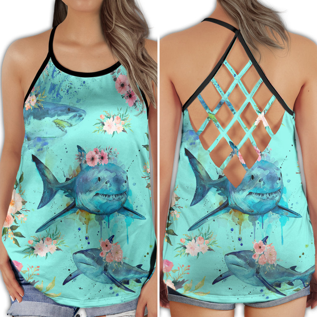 Shark Ocean Predator Wild Marine Life Art Style - Hollow Tank Top