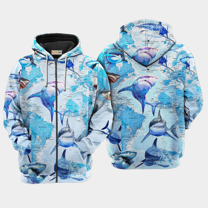 Shark Love Earth Style - 3D Hoodie