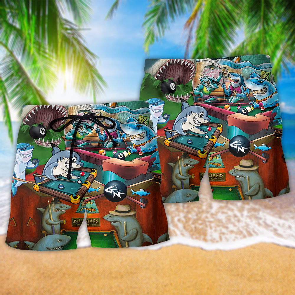 Shark Pool Billiards Fun Graphic – Beach Short