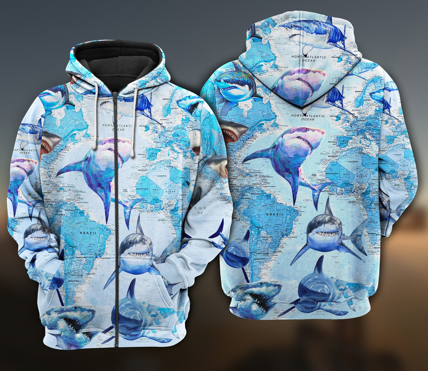Shark Love Earth Ocean Art – 3D Hoodie