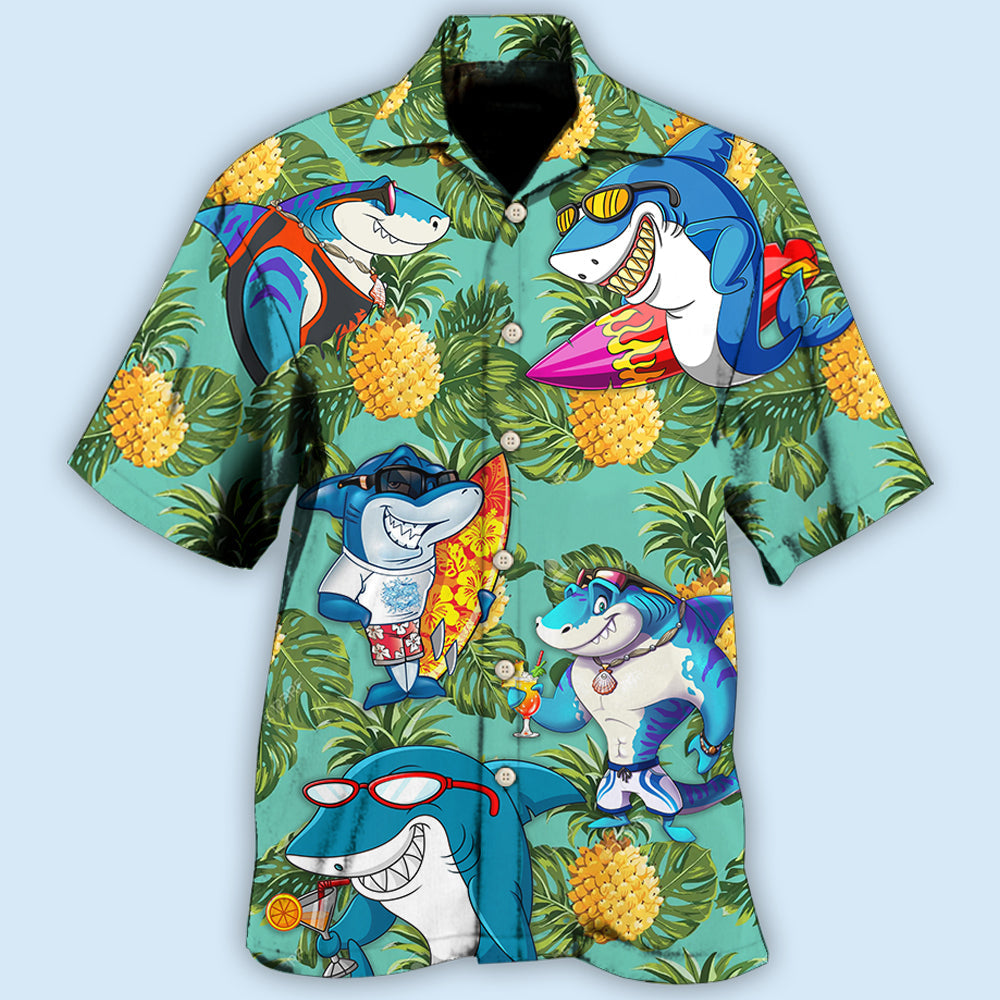 Shark Pineapple Tropical Leaf Pattern – Hawaiian Shirt