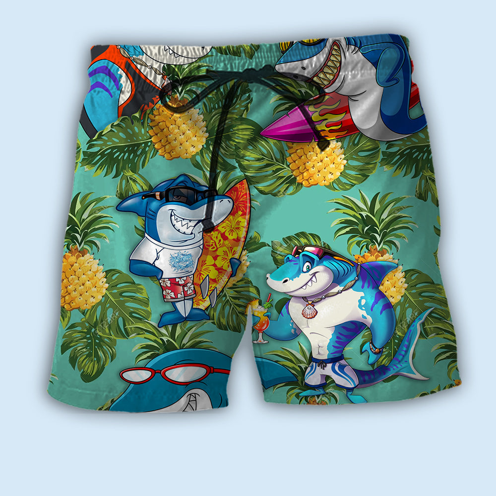 Shark Pineapple Tropical Leaf Art – Beach Short