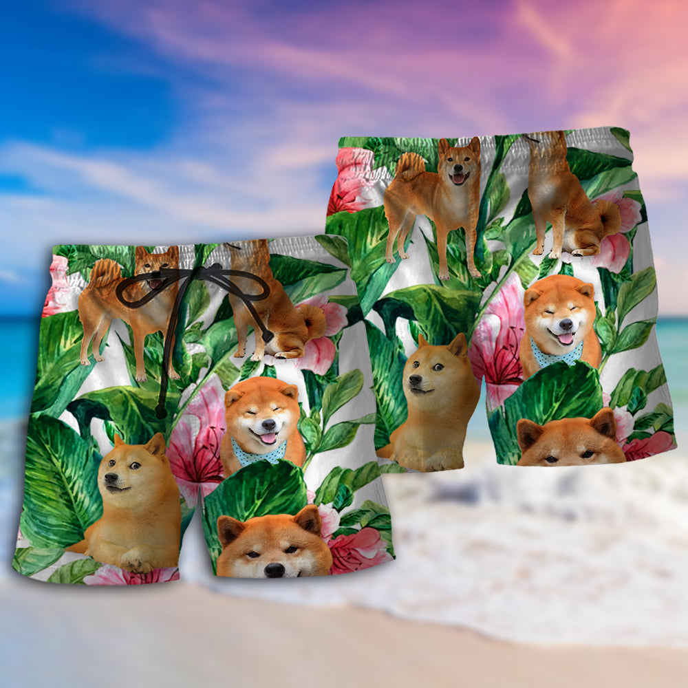 Shiba Inu Tropical Leaf Dog Style – Beach Short