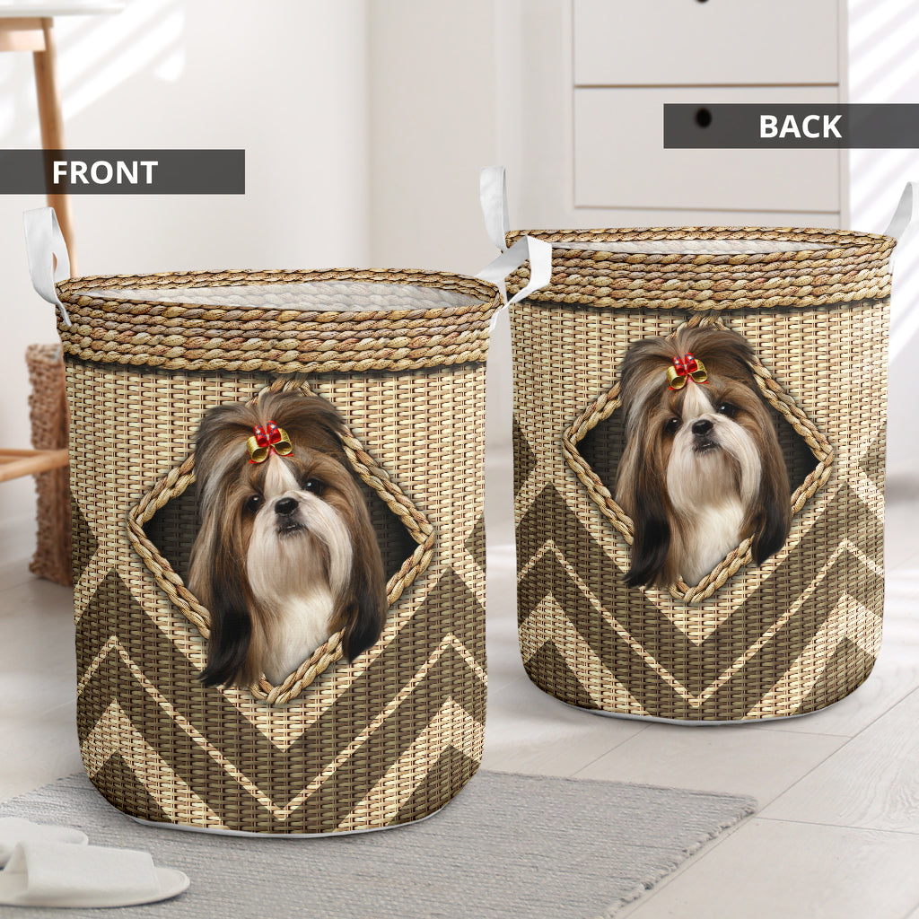 Shih Tzu Wickerwork Hole - Laundry Basket - Owls Matrix LTD
