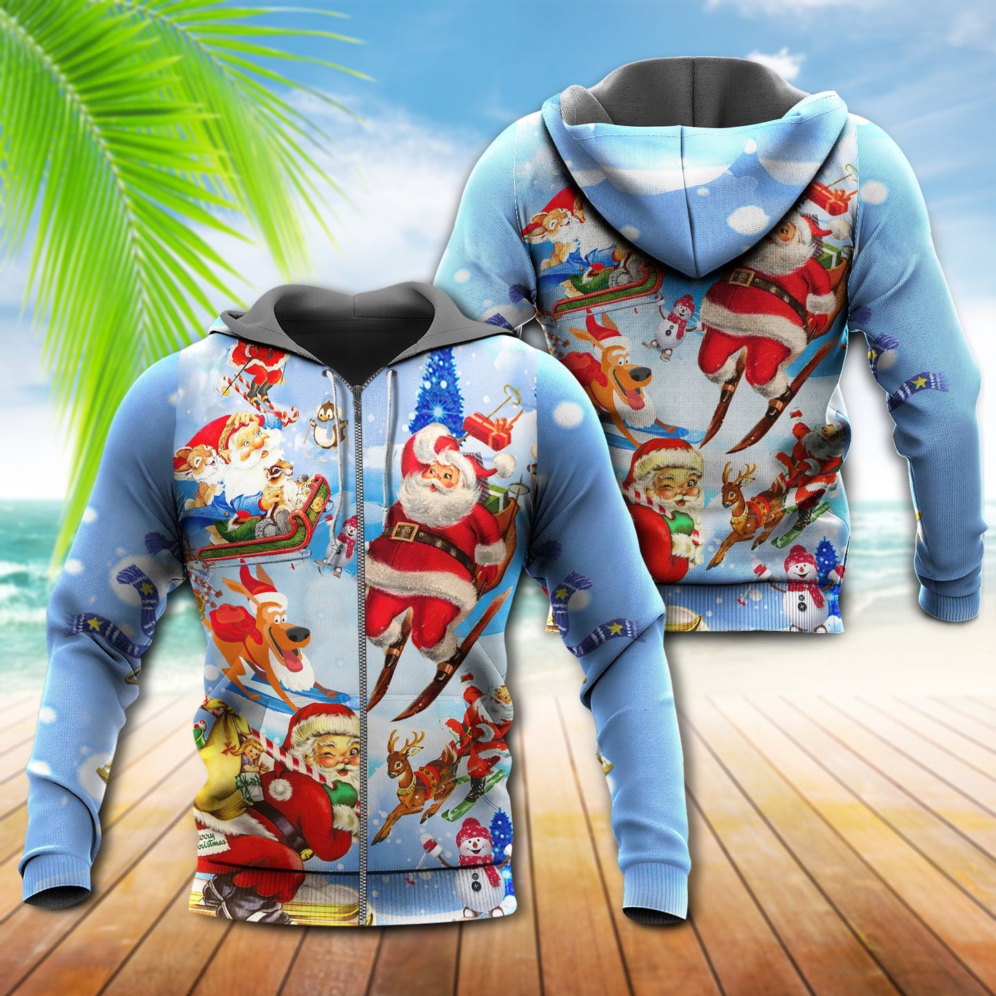 Skiing Santa Christmas Fun - 3D Hoodie4