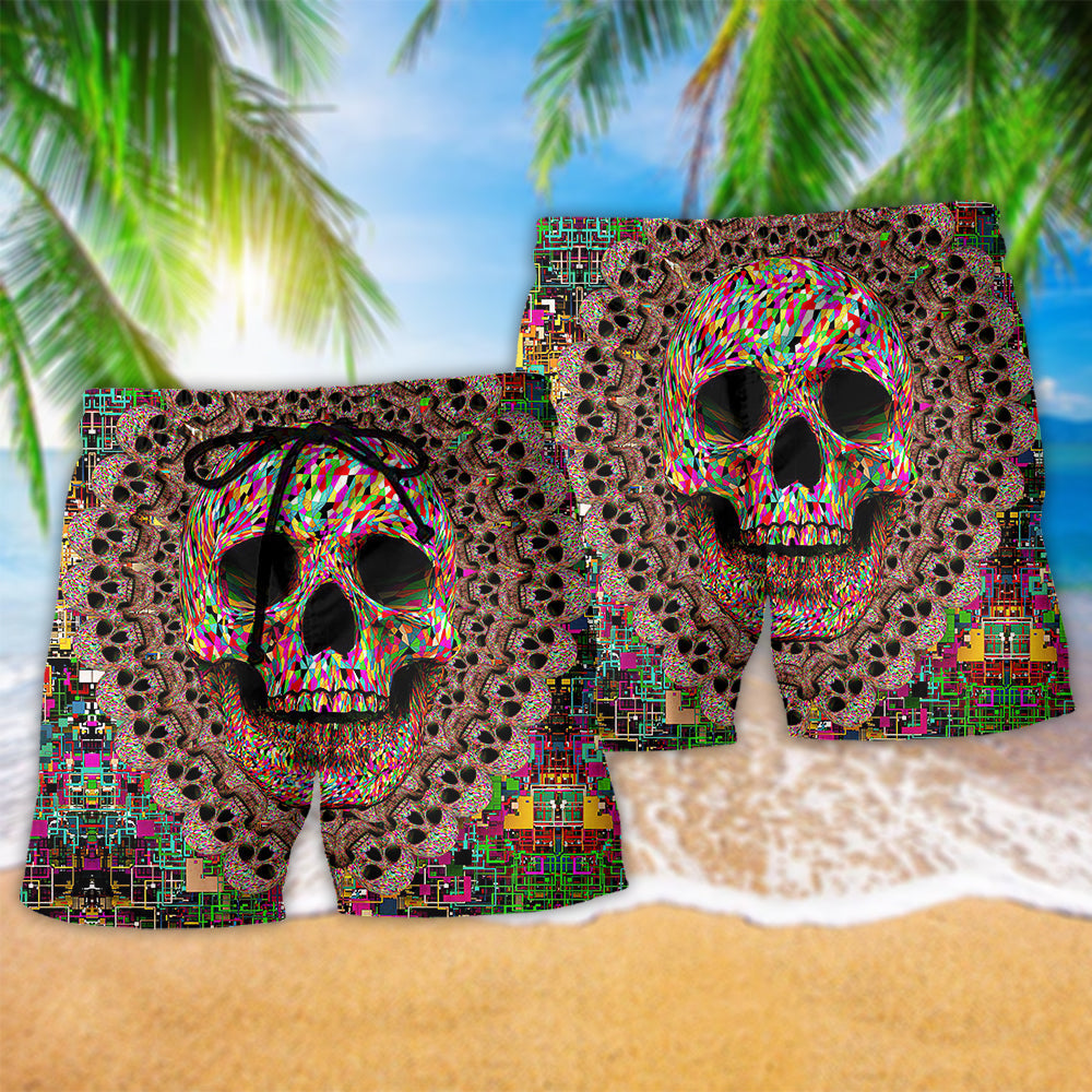 Smiling Skull Colorful Art – Beach Short