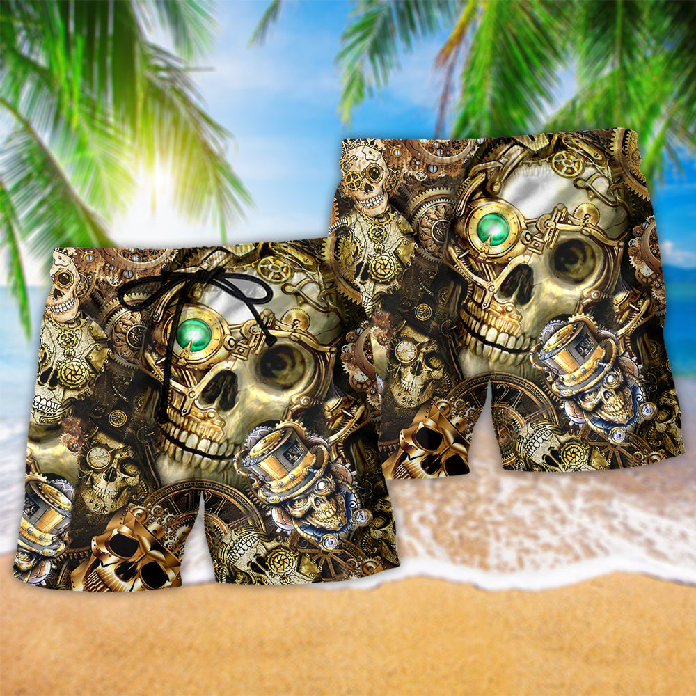 Steampunk Skull Vintage Art – Beach Short