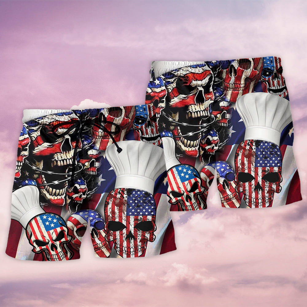 Skull Chef Patriotic Independence Art – Beach Short