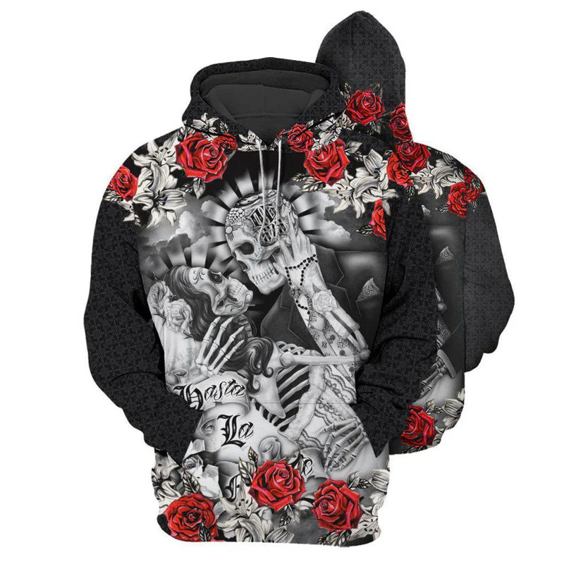 Skull Couple Love And Rose Art – 3D Hoodie