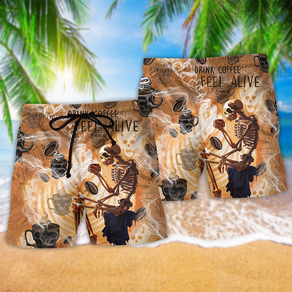 Skull Coffee Feel Alive Art – Beach Short