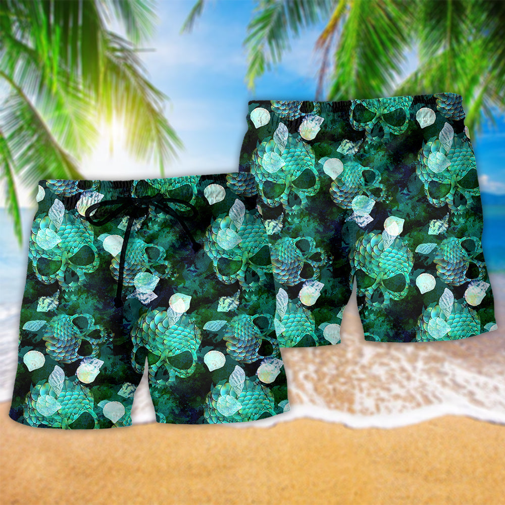 Green Skull Fish Fantasy Art – Beach Short