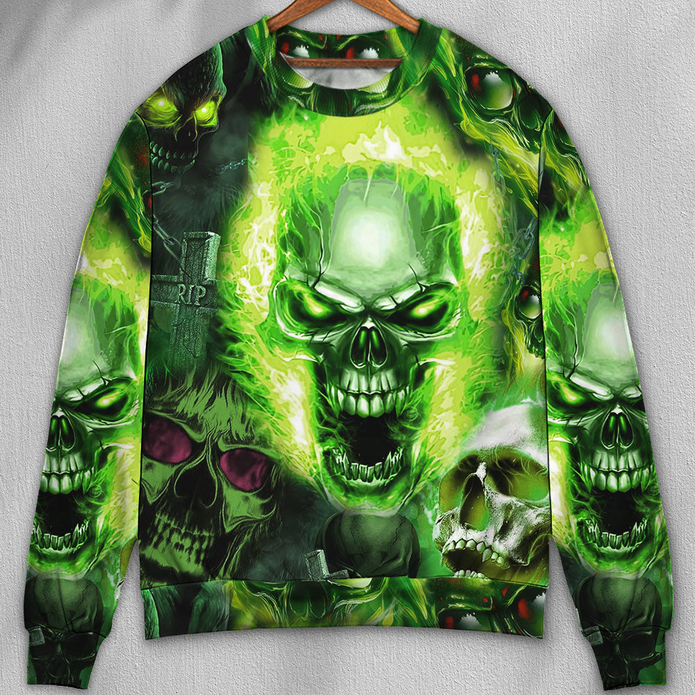 Green Skull Fear No Man Style – Sweater - Ugly Christmas Sweater