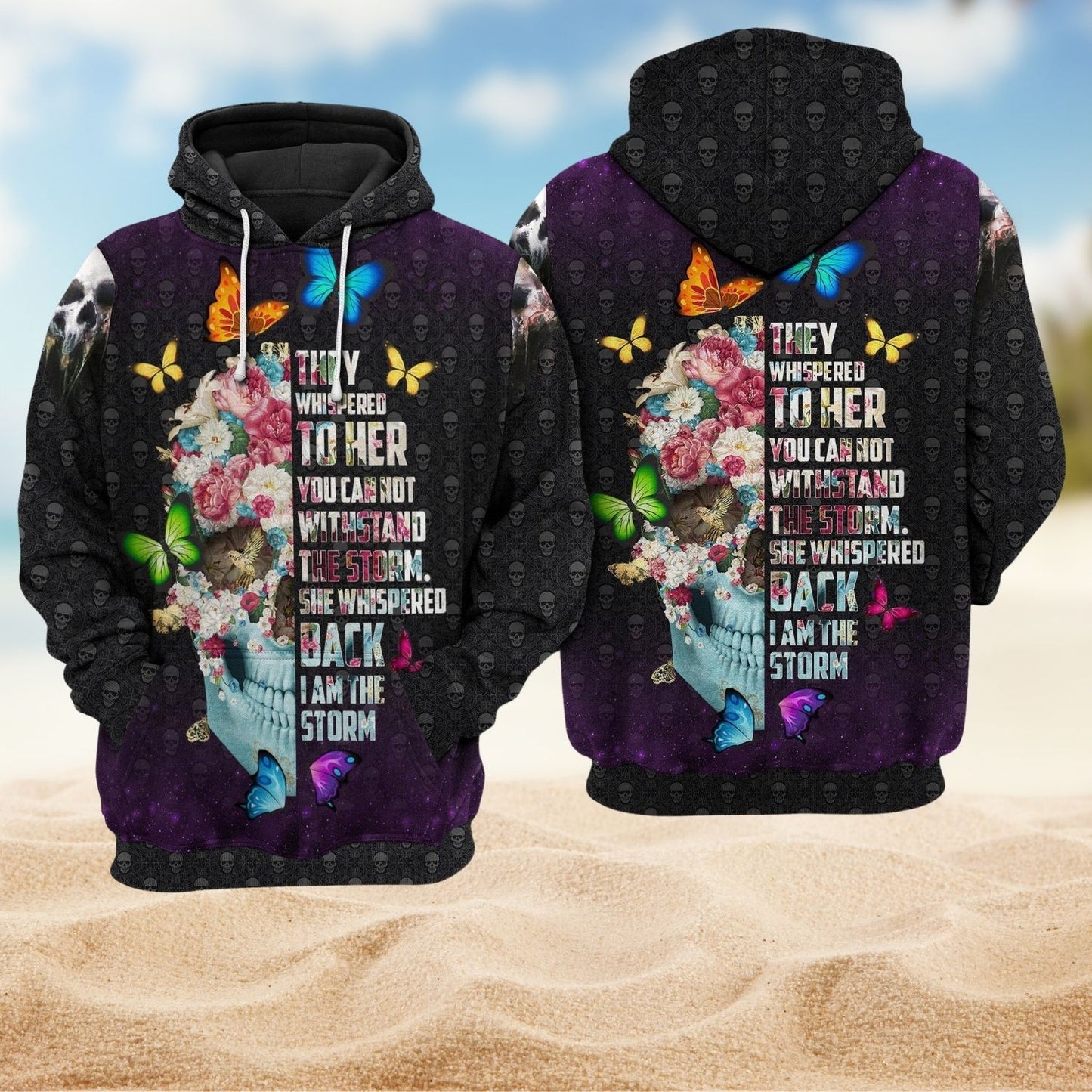 Skull I Am The Storm Floral - 3D Hoodie