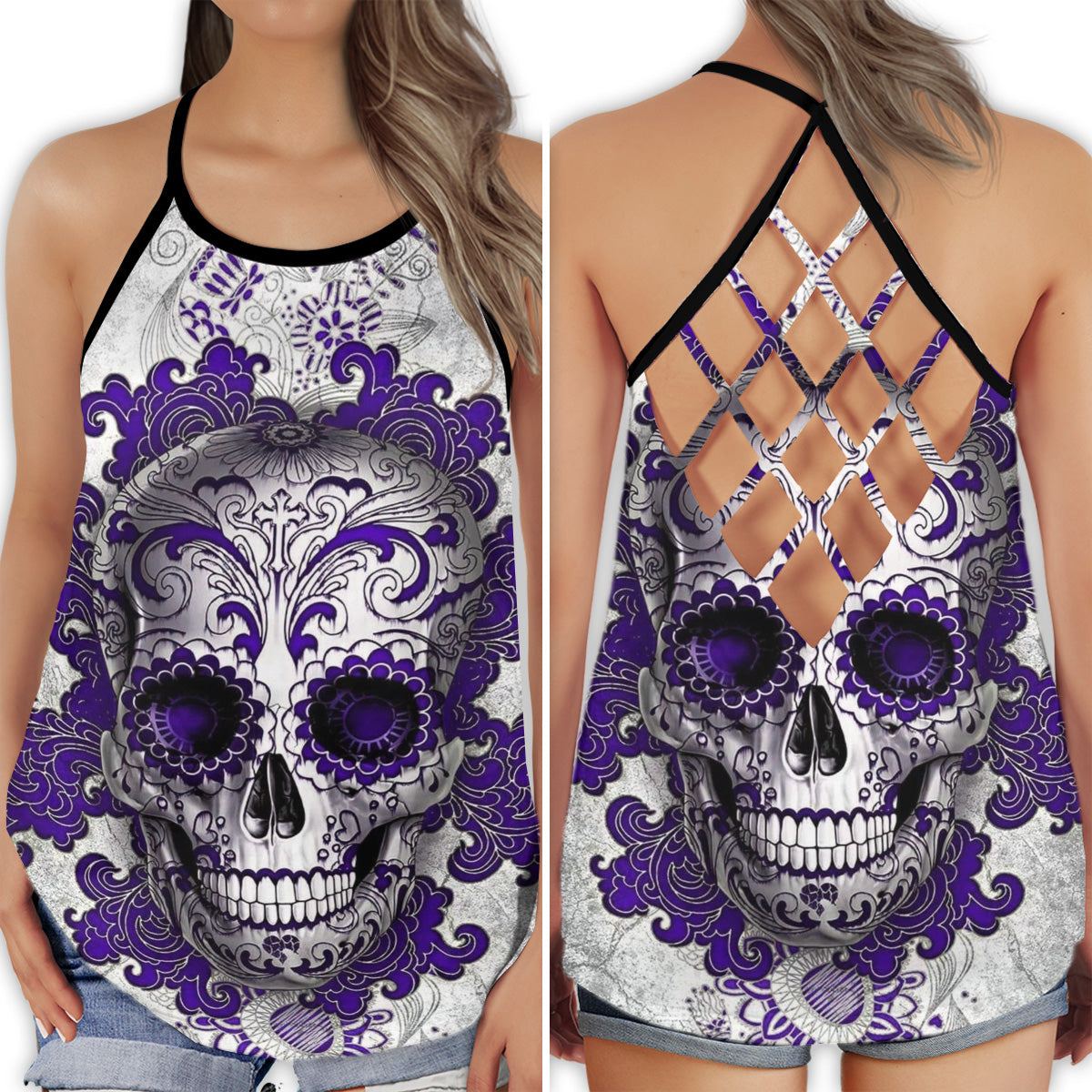 Skull Lady Purple Gothic Aesthetic Dark Style Art - Hollow Tank Top