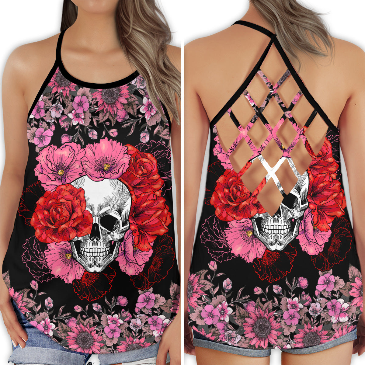 Skull Lady Floral Style - Hollow Tank Top