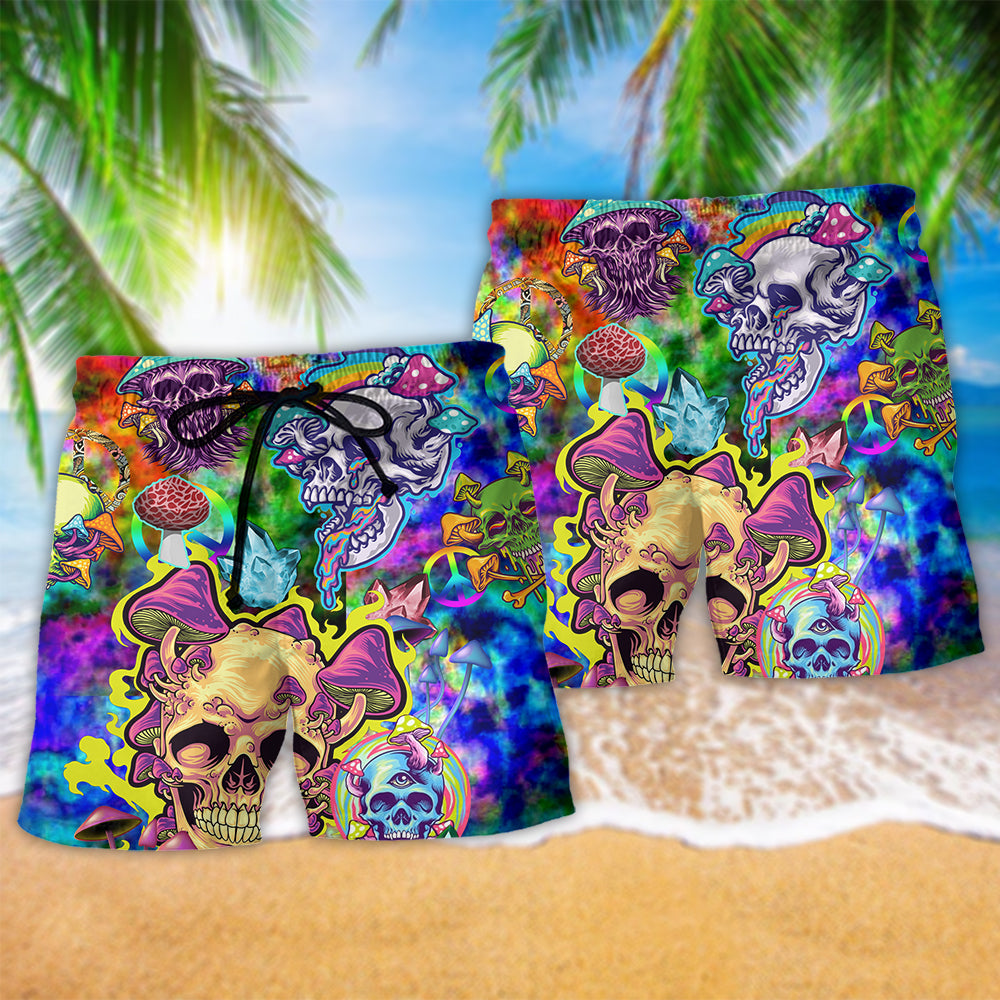 Colorful Skull Mushroom Lifestyle Art – Beach Short
