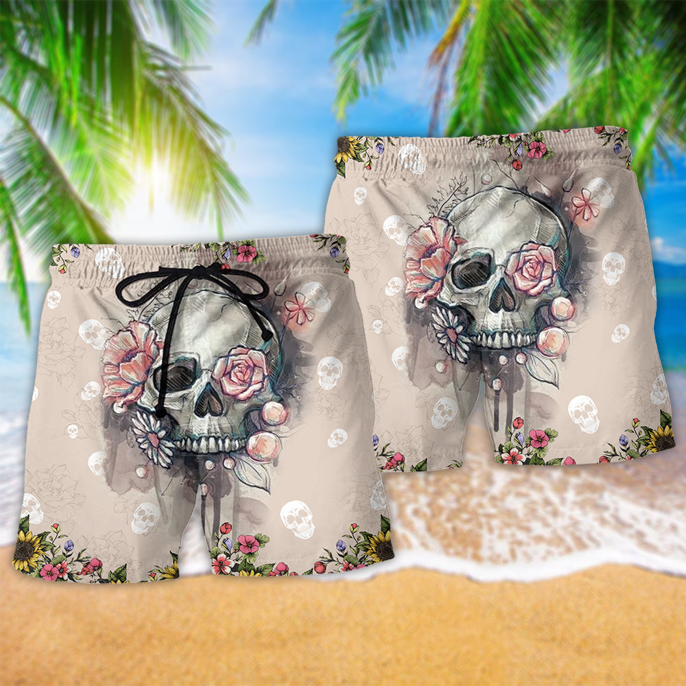 Skull Floral Lifestyle Artistic Design – Beach Short