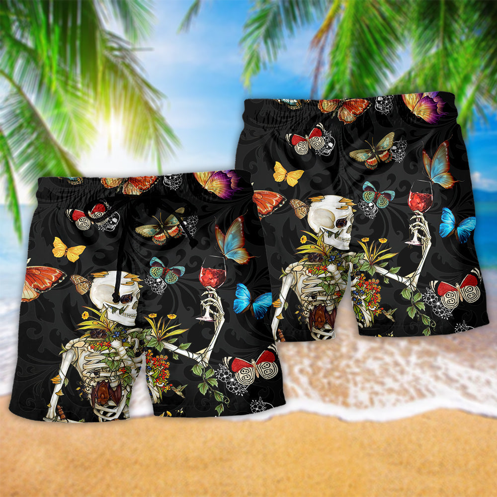 Skull Butterfly Floral Night Art – Beach Short