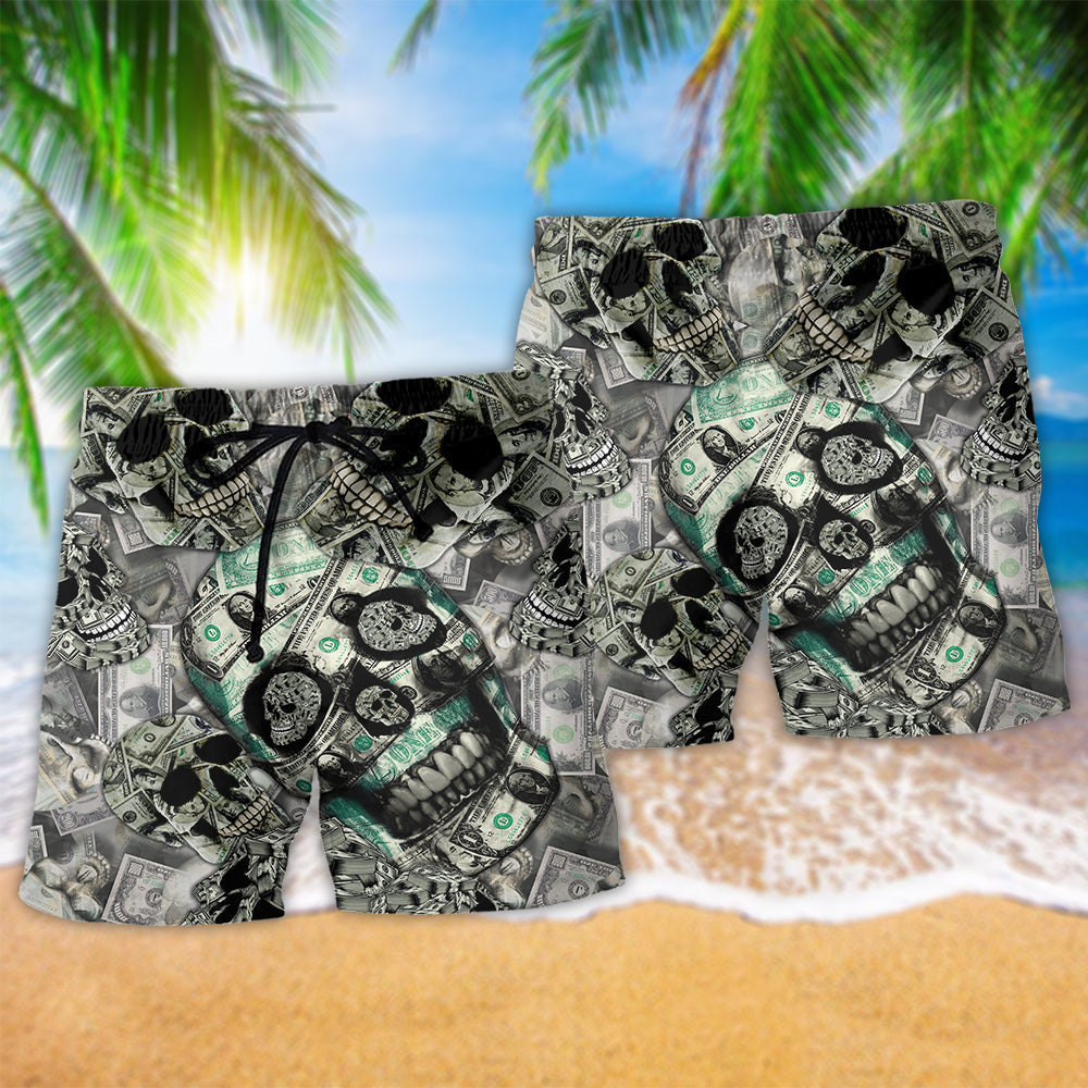 Dark Skull Love Money Graphic Style – Beach Short