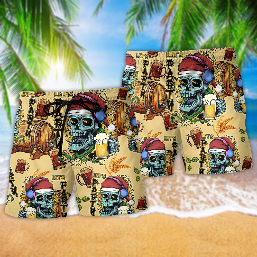 Christmas Skull Merry Xmas Holiday Art – Beach Short