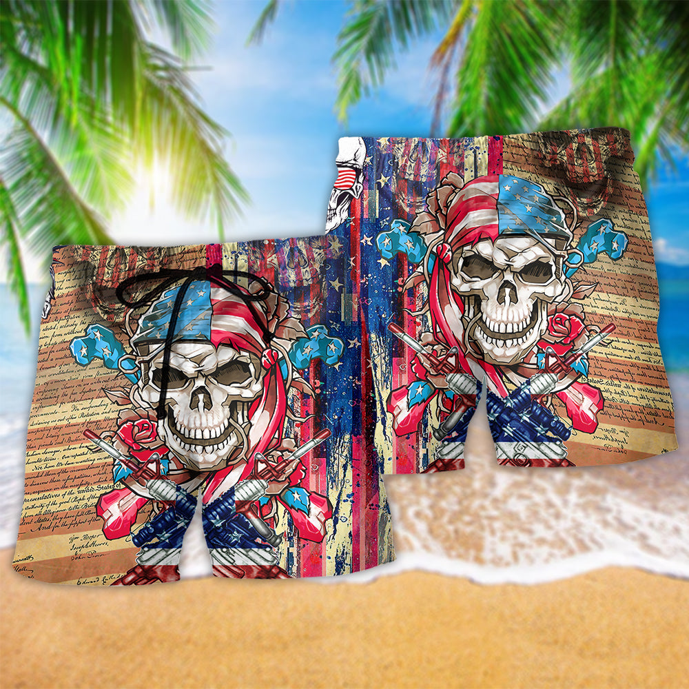 Patriotic Skull Floral America – Beach Short