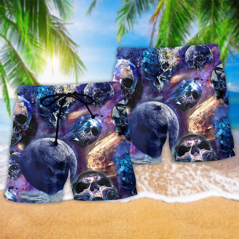Skull Galaxy Purple Planet - Beach Short