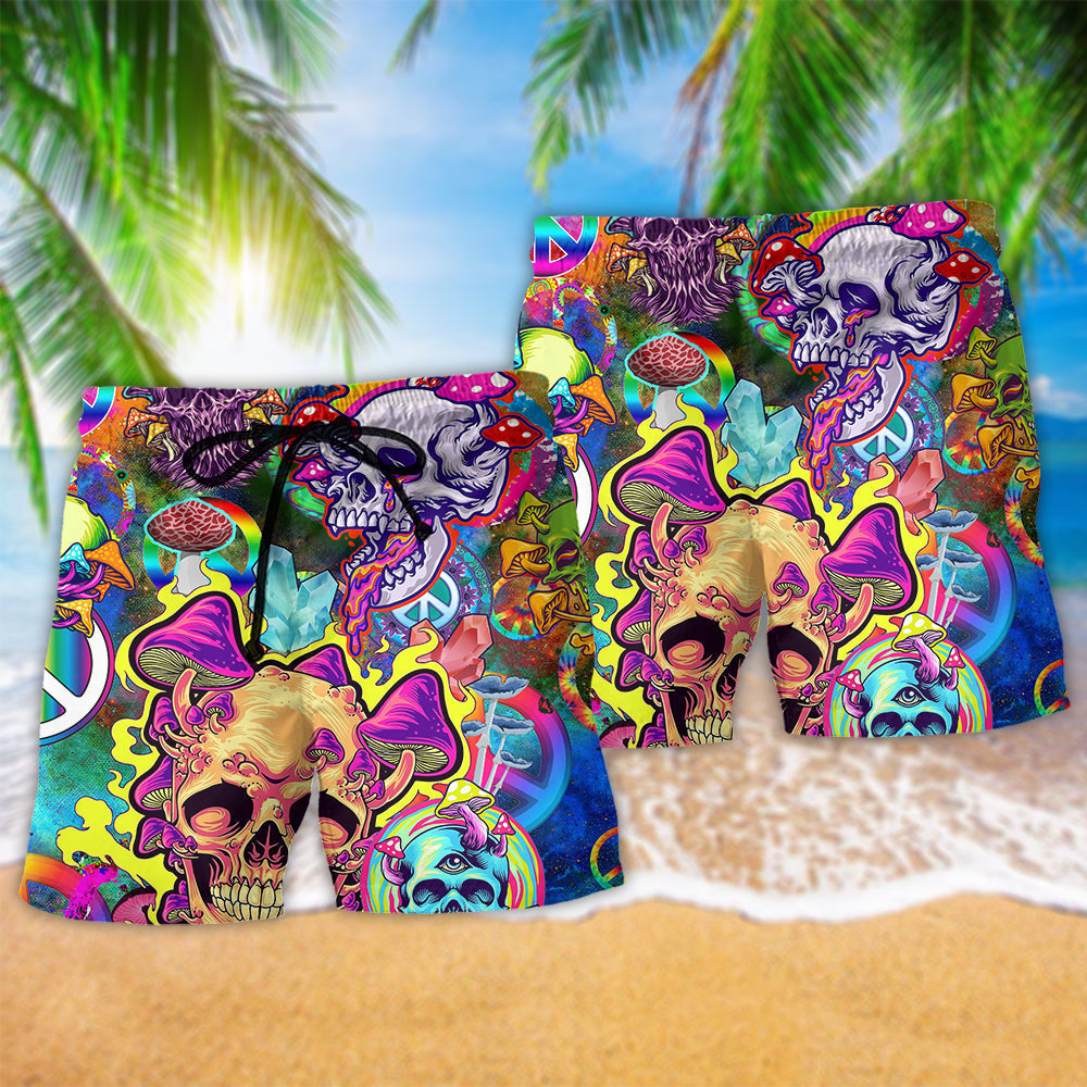 Rainbow Smile Skull Vibrant Art – Beach Short