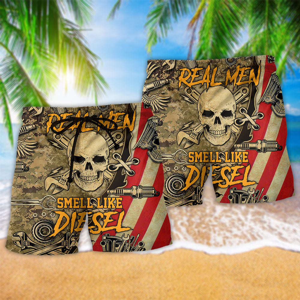 Skull Real Men Smell Like Diesel Cool - Beach Short - Owls Matrix LTD