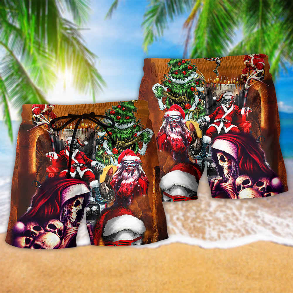 Christmas Skull Santa Holiday Art – Beach Short