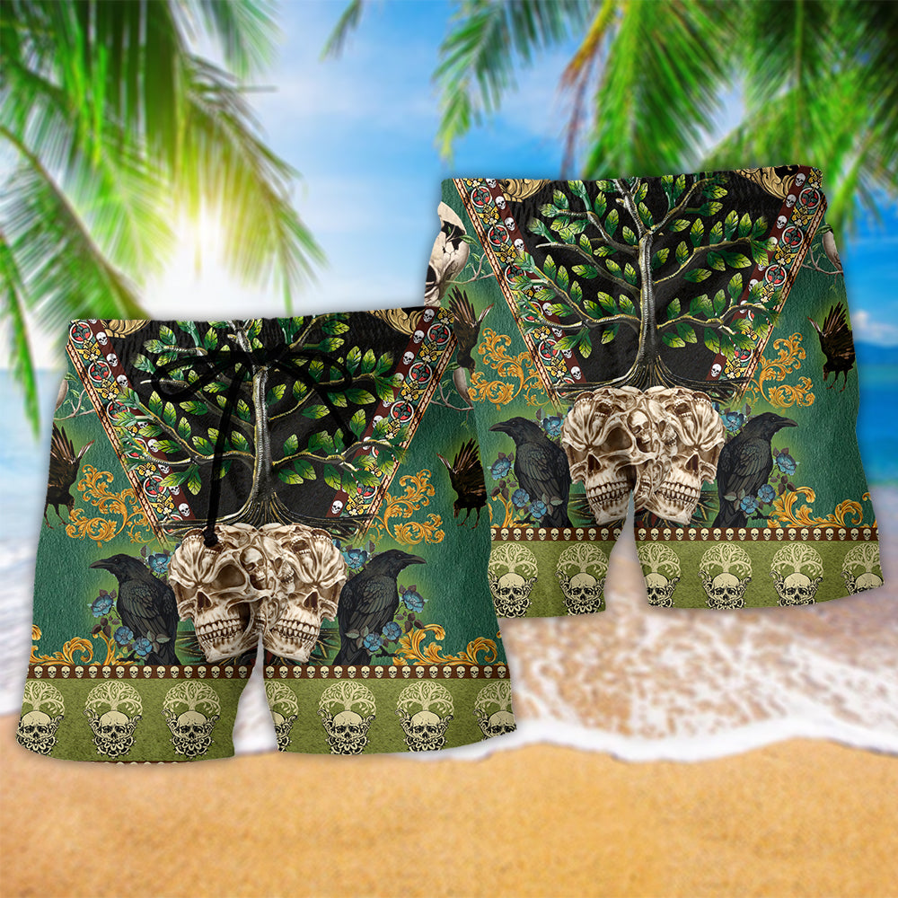 Skull Tree Cool Pattern - Beach Short - Owls Matrix LTD