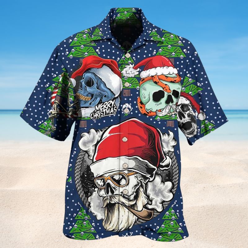 Skull With Santa Hat Christmas – Hawaiian Shirt